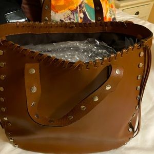 Gorgeous Zara Leather Tote with silver stud details and strap-